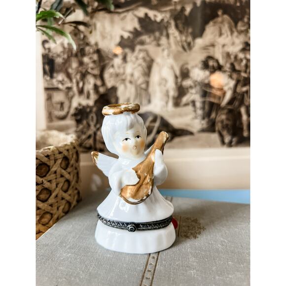 Porcelain Angel Cherub Trinket Box – Hinged Lid,‎ Vintage-Style Keepsake Box - Picture 1 of 5